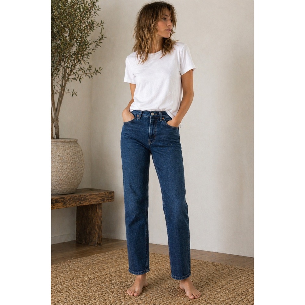 RE/DONE 70s Straight Jeans Womens 25 Blue High Rise Dark Wash‎ Denim